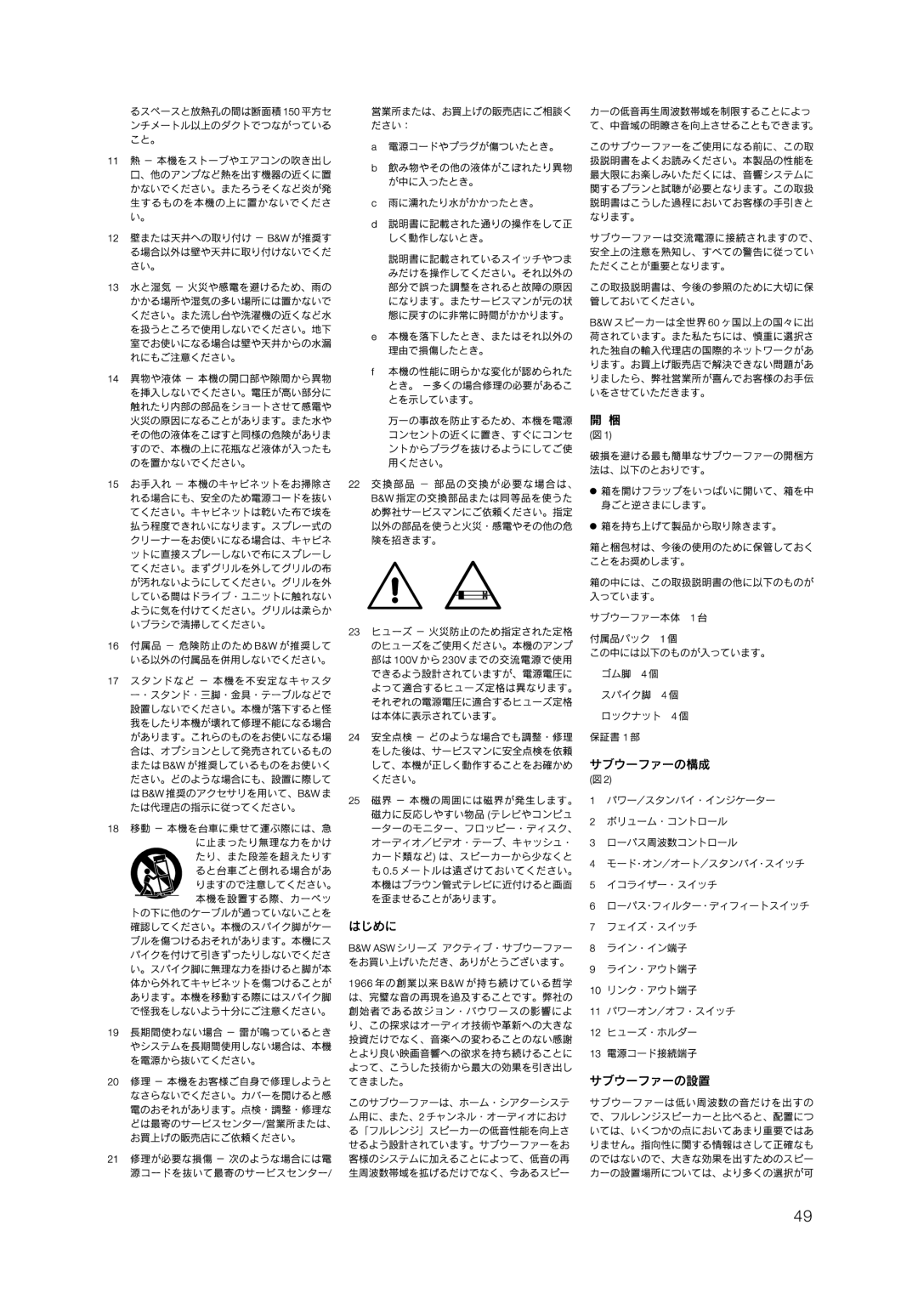 Bowers & Wilkins ASW825, ASW855 owner manual 