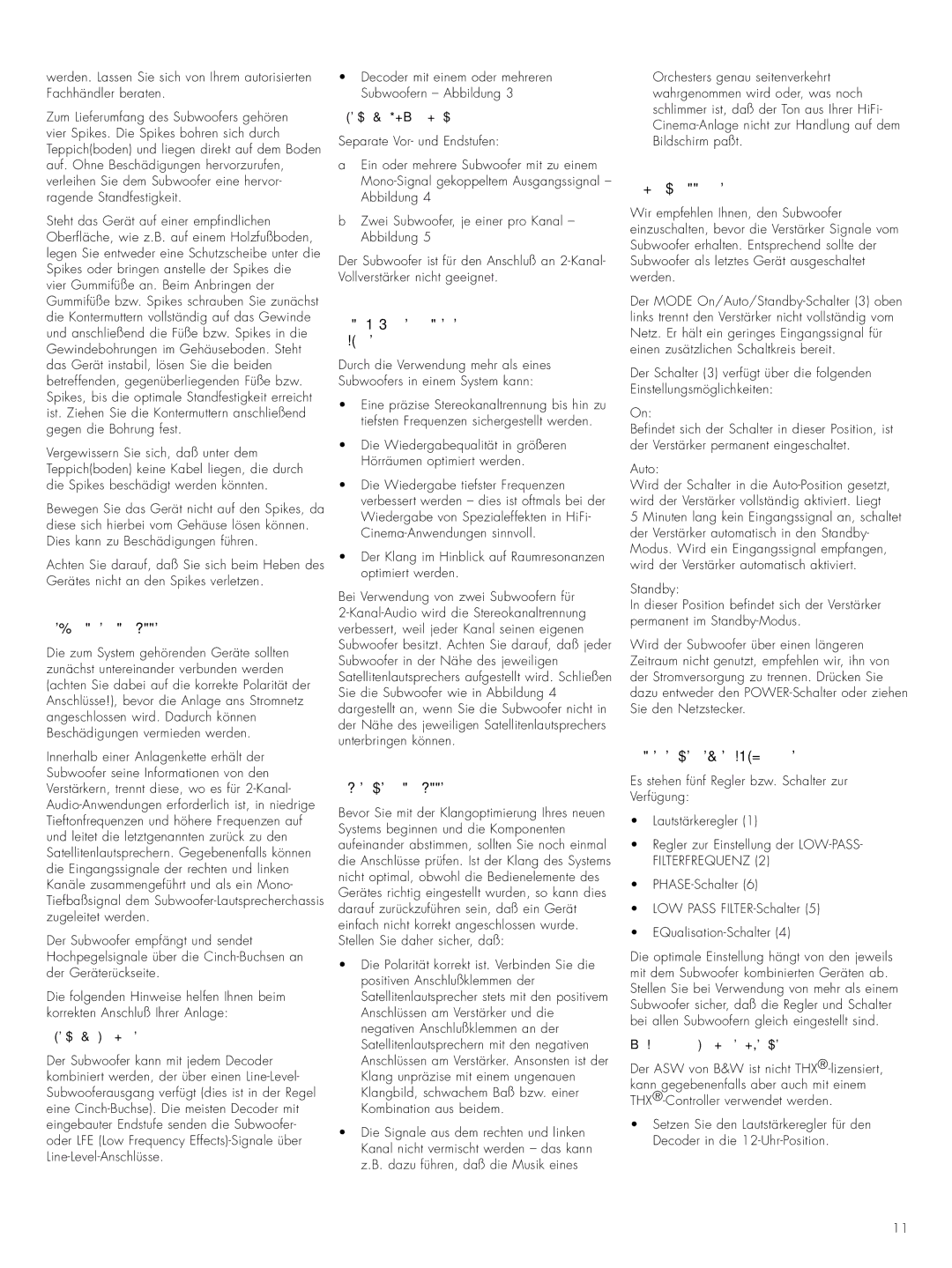 Bowers & Wilkins ASWCM owner manual Elektrische Anschlüsse, Einsatz von mehr als einem Subwoofer, Prüfen der Anschlüsse 