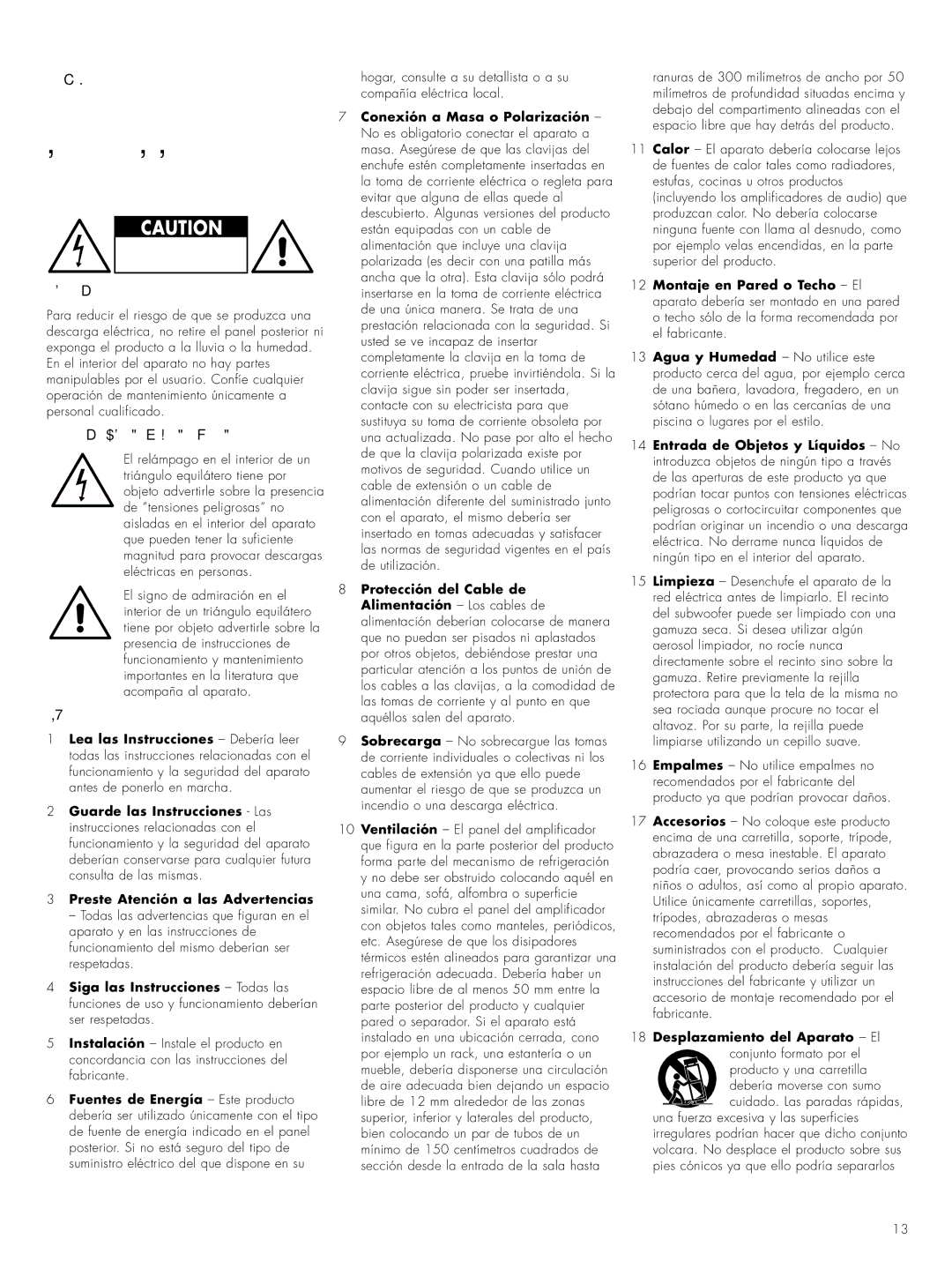 Bowers & Wilkins ASWCM Instrucciones DE Seguridad Importantes, Español, Precaución, Explicación de los Símbolos Gráficos 