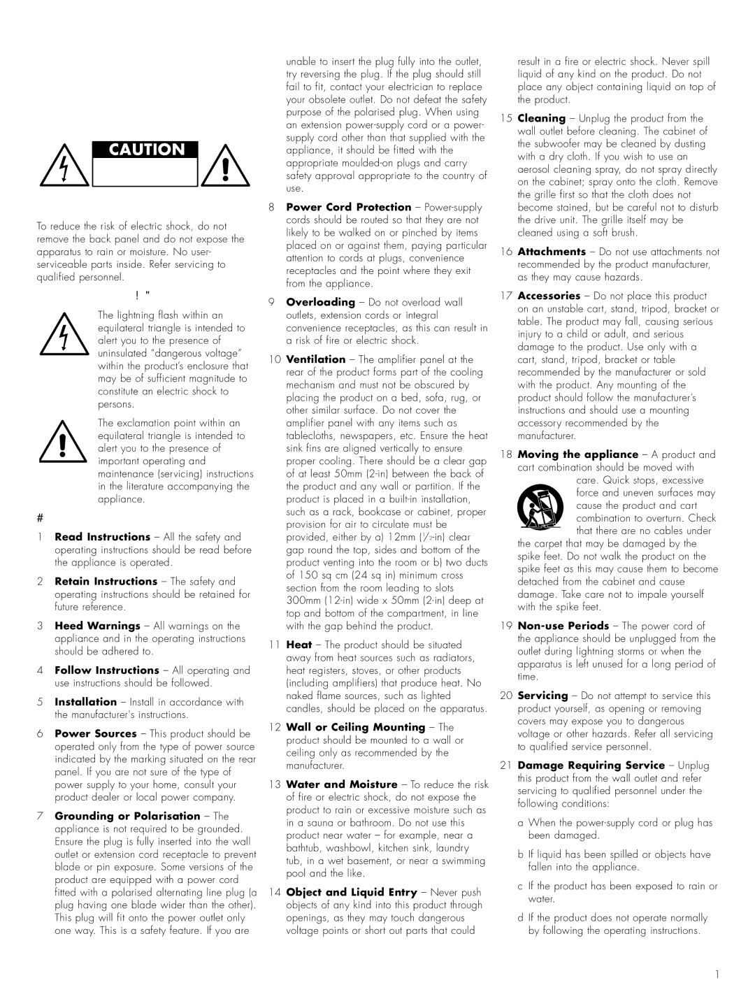 Bowers & Wilkins ASWCM owner manual Important Safety Instructions, Explanation of Graphical Symbols 