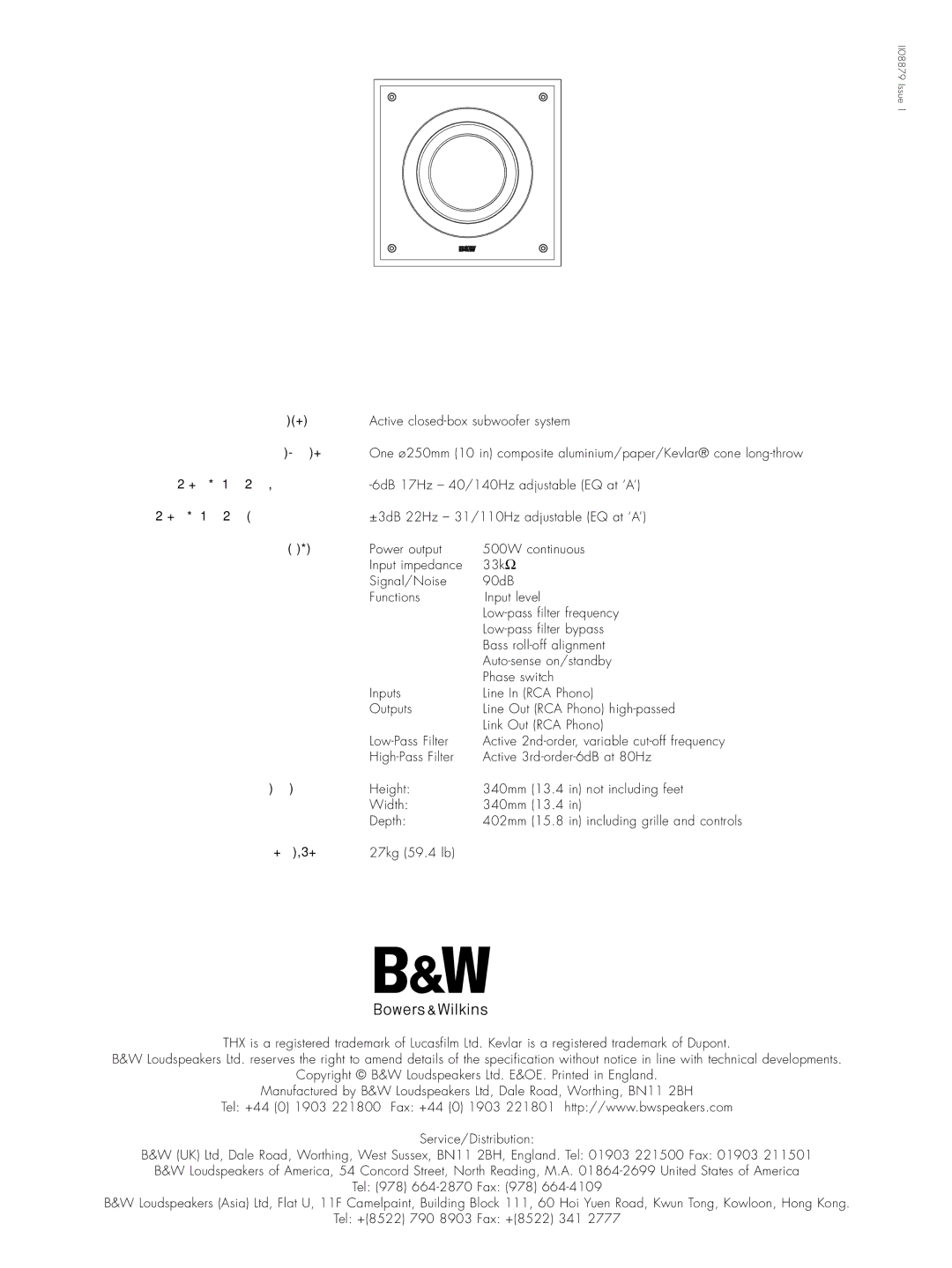 Bowers & Wilkins ASWCM owner manual Asw Cm 