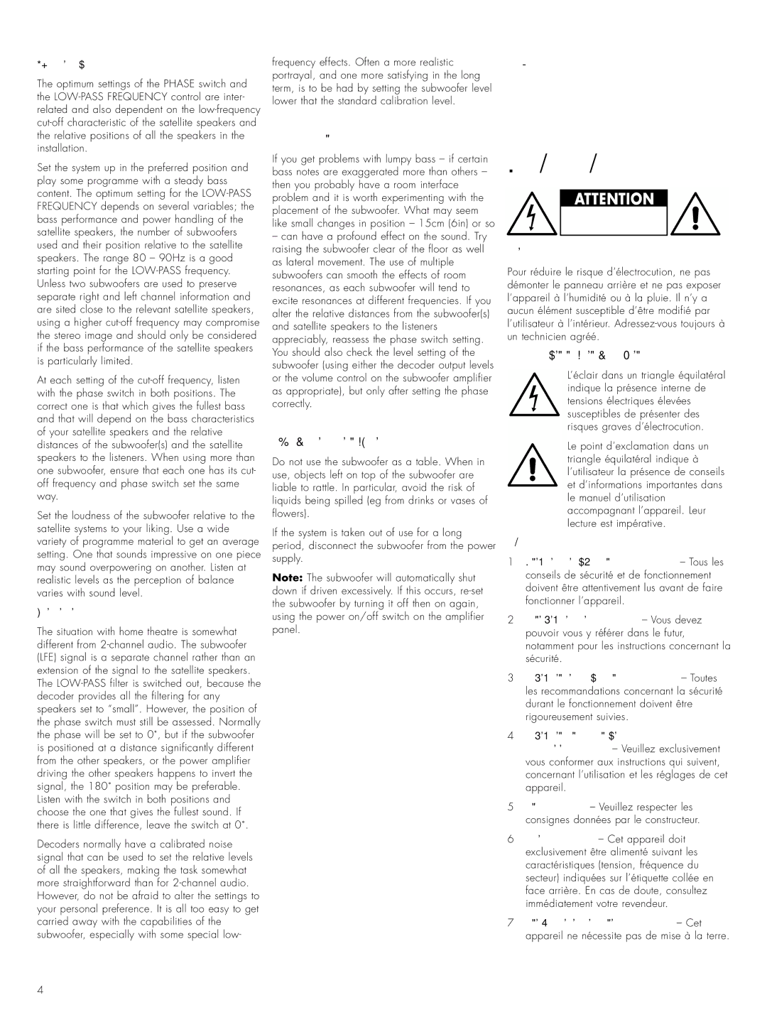 Bowers & Wilkins ASWCM owner manual Importantes Instructions Concernant LA Sécurité, Français, Précautions Importantes 