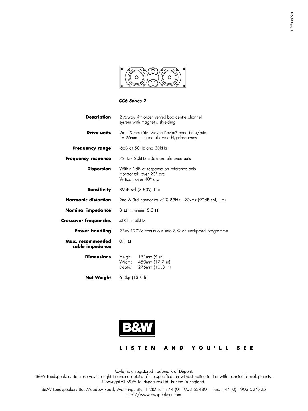 Bowers & Wilkins CC6 S2 owner manual Description 