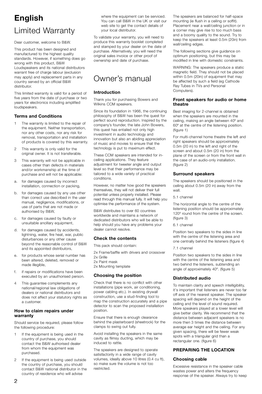 Bowers & Wilkins CCM-628 owner manual English, Limited Warranty, Terms and Conditions, How to claim repairs under warranty 