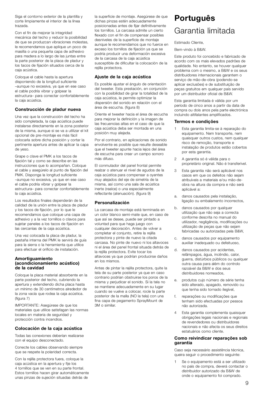 Bowers & Wilkins CCM618 owner manual Português, Garantia limitada 