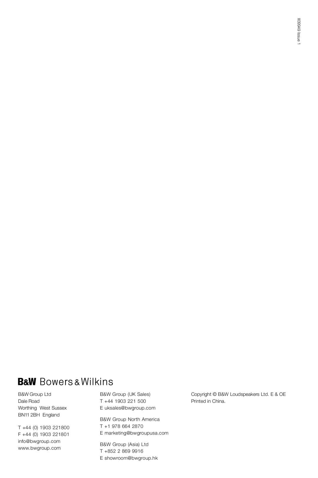 Bowers & Wilkins CCM618 owner manual II09949 Issue 