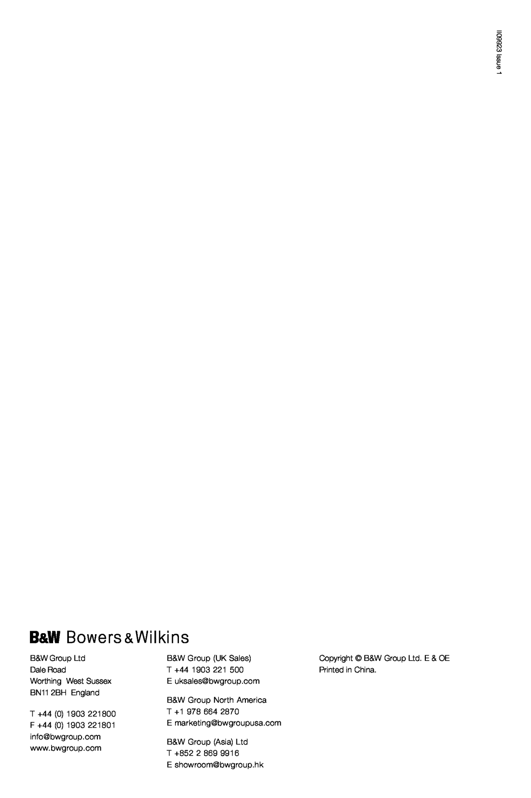 Bowers & Wilkins CCM626 owner manual B&W Group UK Sales 
