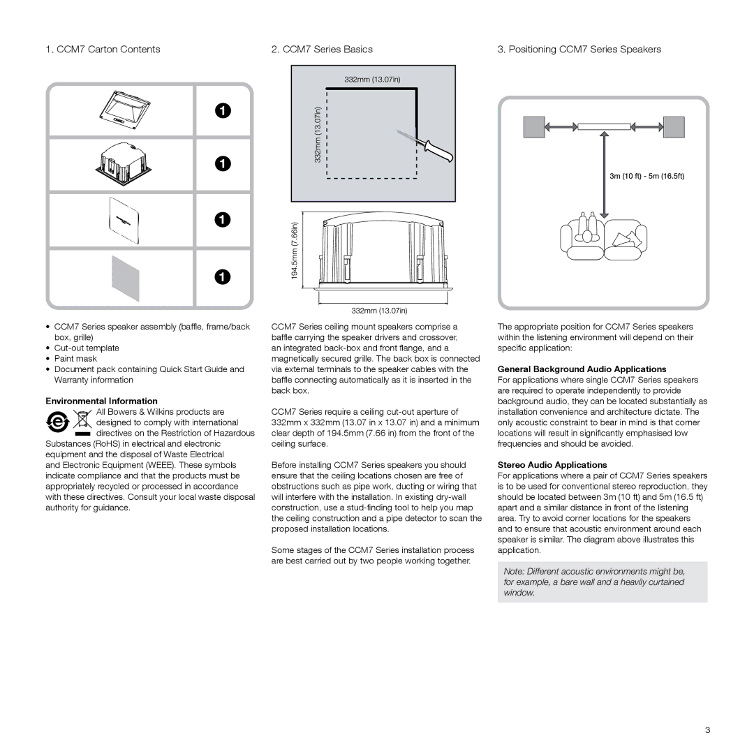 Bowers & Wilkins manual CCM7 Carton Contents CCM7 Series Basics 