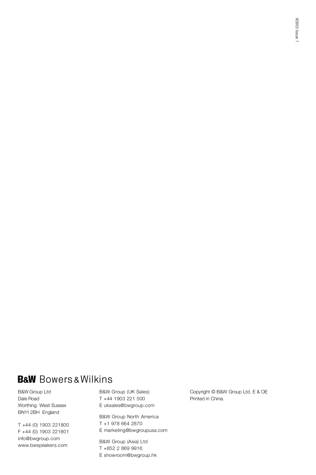 Bowers & Wilkins CCM746S owner manual II0953 Issue 