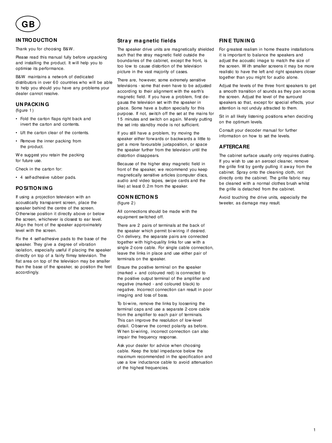 Bowers & Wilkins CDM CSE owner manual Introduction, Unpacking, Positioning, Connections, Fine Tuning, Aftercare 