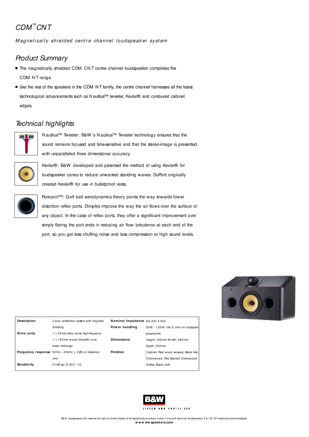 Bowers & Wilkins CDMCNT specifications Cdmcnt, Technical highlights 