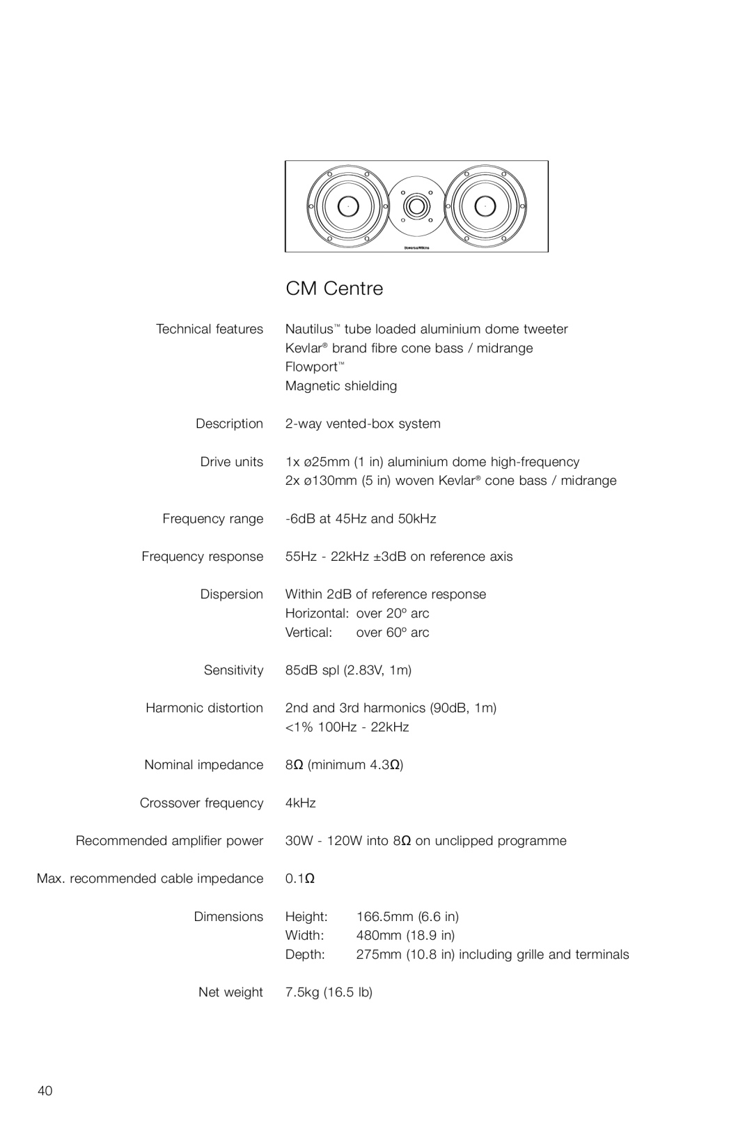 Bowers & Wilkins CM Center owner manual CM Centre 