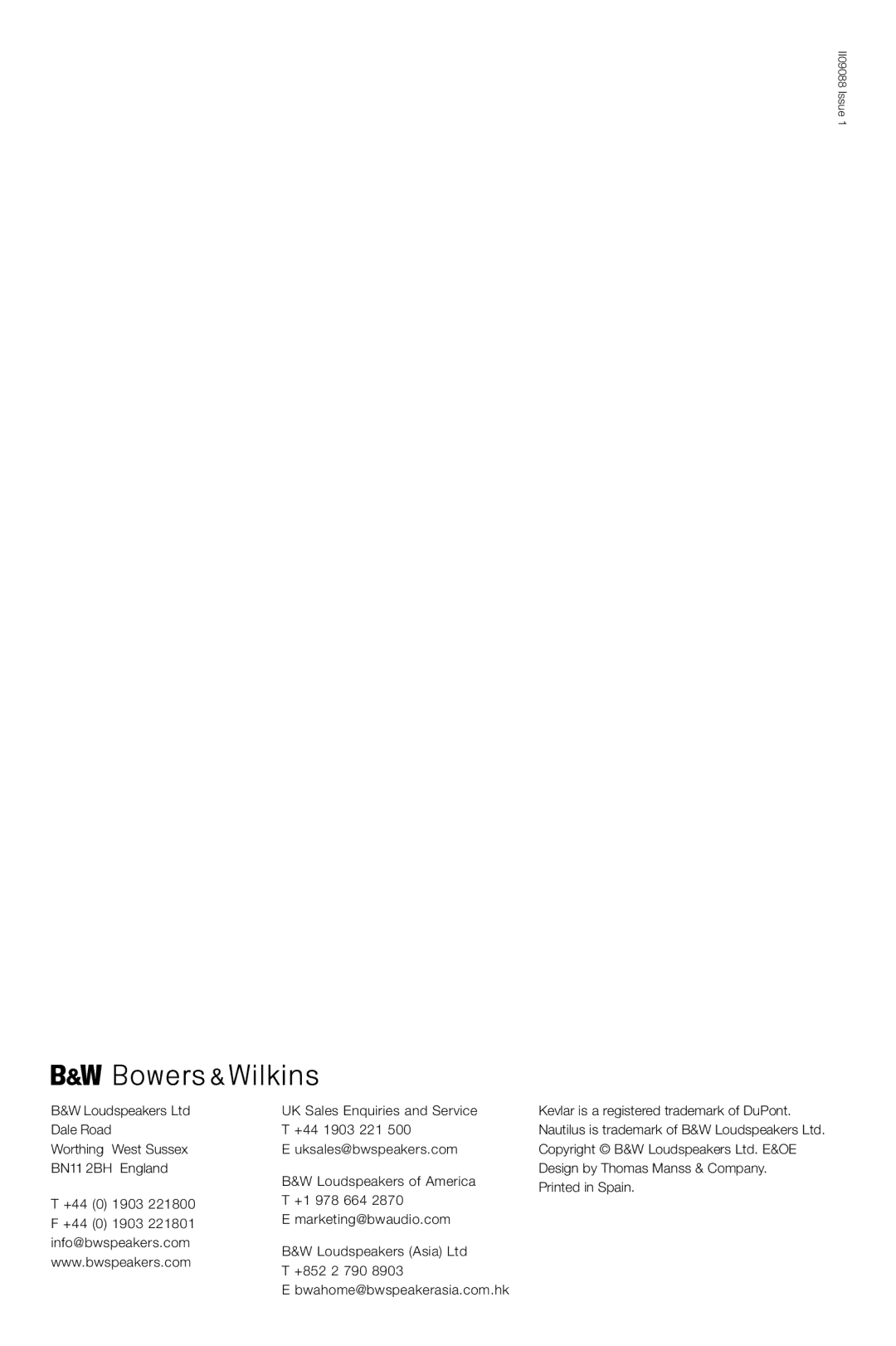 Bowers & Wilkins CM2 owner manual II09088 Issue 