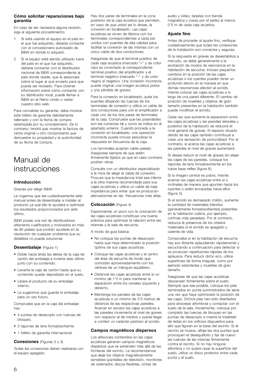 Bowers & Wilkins CM4, CM6 owner manual Manual de instrucciones 