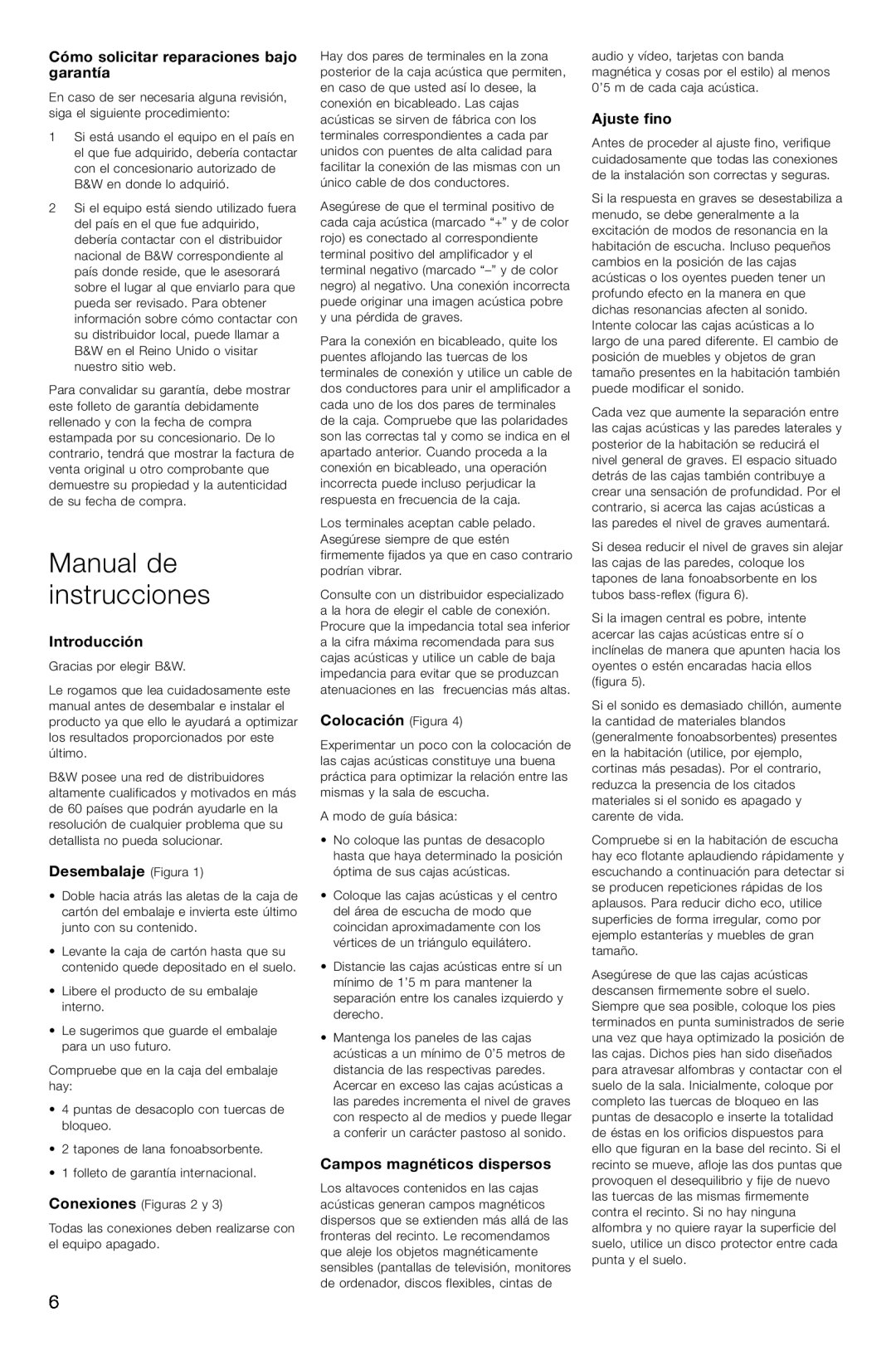 Bowers & Wilkins CM4 Manual de instrucciones, Cómo solicitar reparaciones bajo garantía, Introducción, Desembalaje Figura 