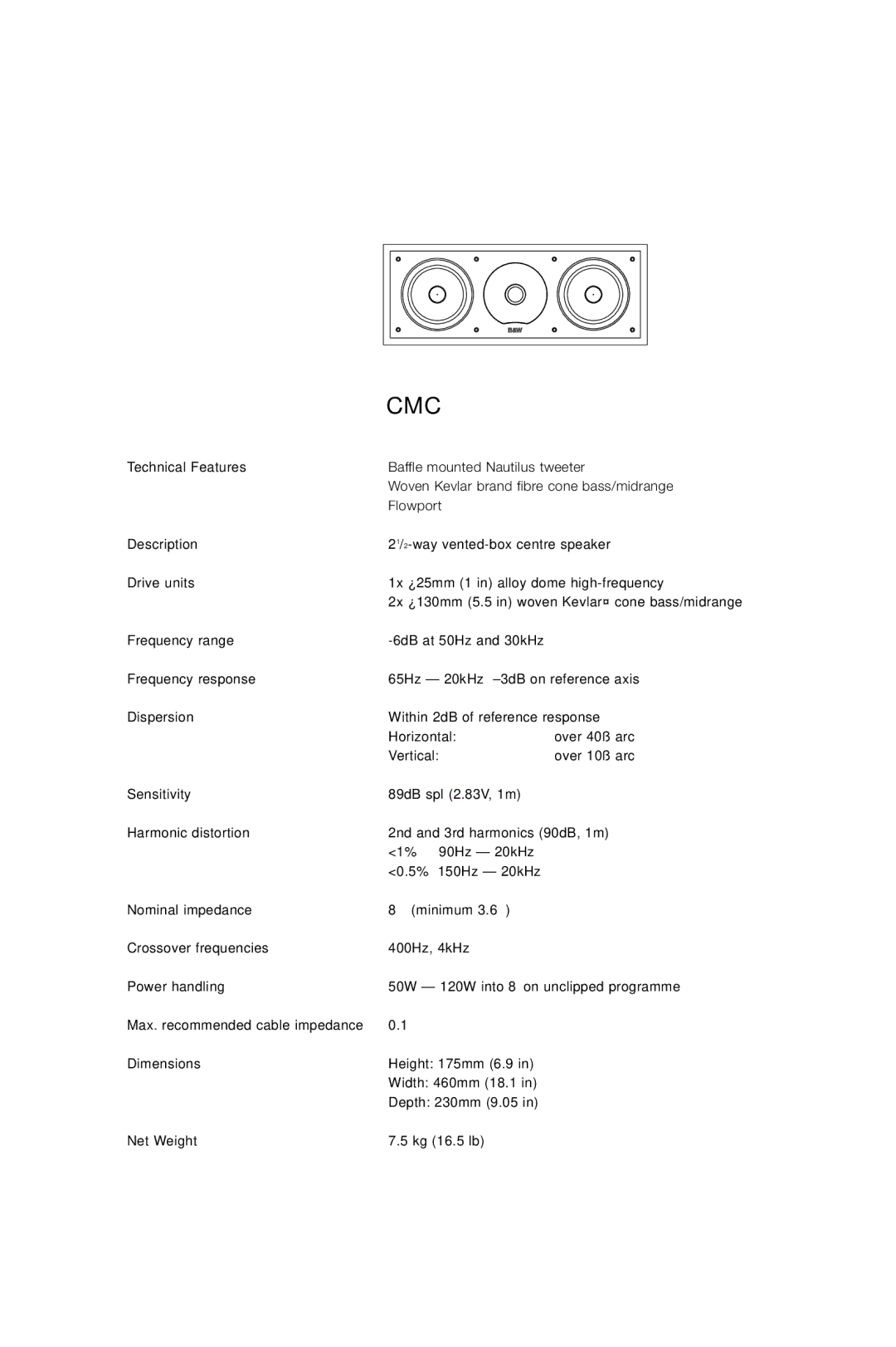 Bowers & Wilkins CMC owner manual Cmc 