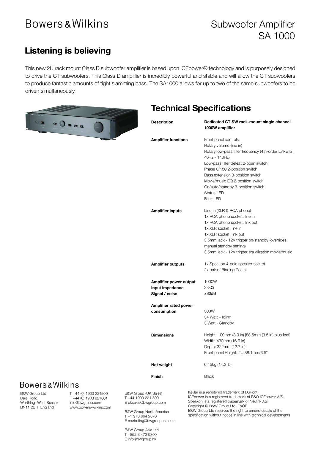 Bowers & Wilkins CT SW10 dimensions Subwoofer Amplifier 