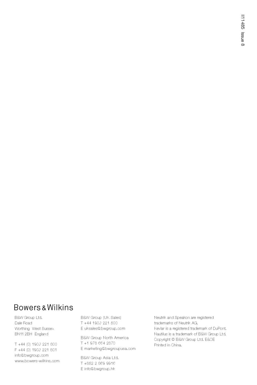 Bowers & Wilkins CT7.5 LCRS, CT7.3 LCRS, CT7.4 LCRS installation manual II11485 Issue 