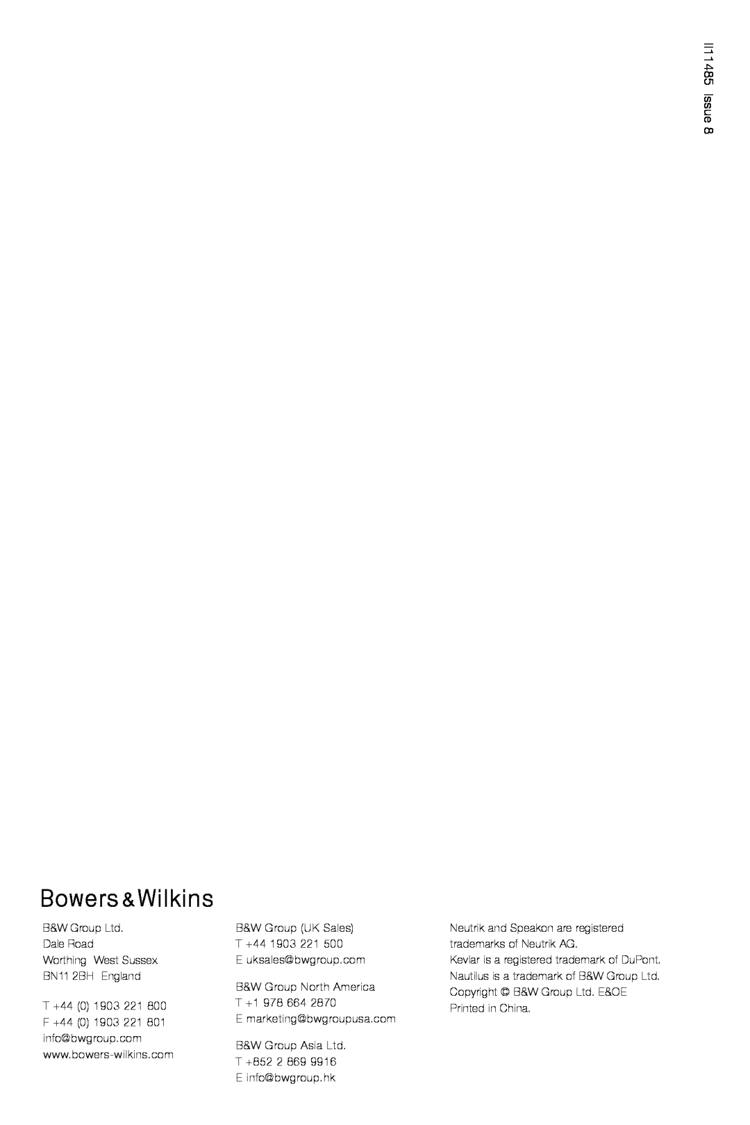 Bowers & Wilkins CT7.5 LCRS, CT7.3 LCRS, CT7.4 LCRS installation manual II11485 Issue 