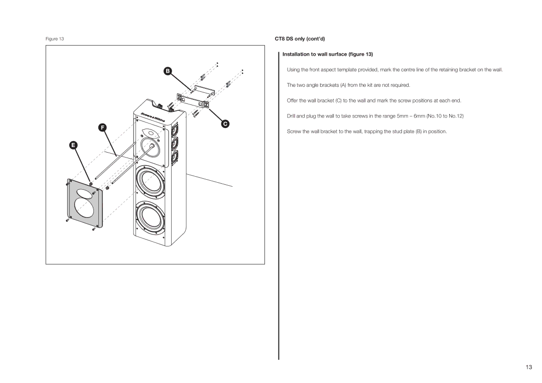 Bowers & Wilkins CT800 installation manual Installation to wall surface ﬁgure 