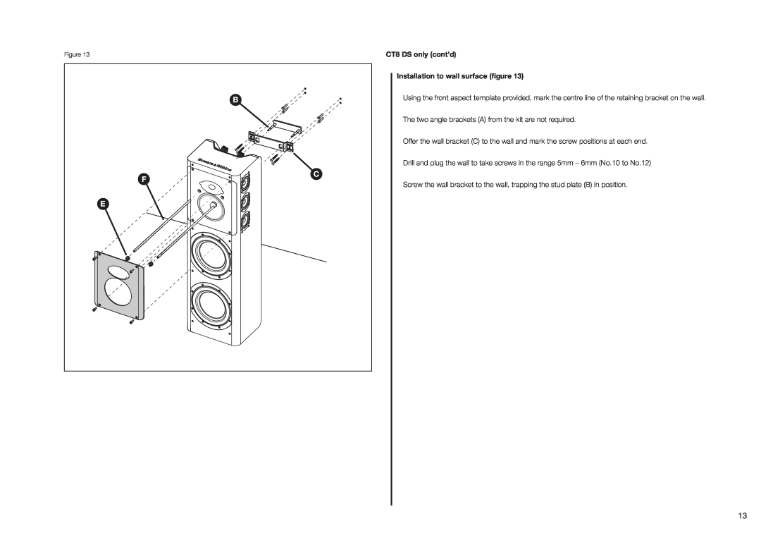 Bowers & Wilkins CT800 installation manual Installation to wall surface ﬁgure 