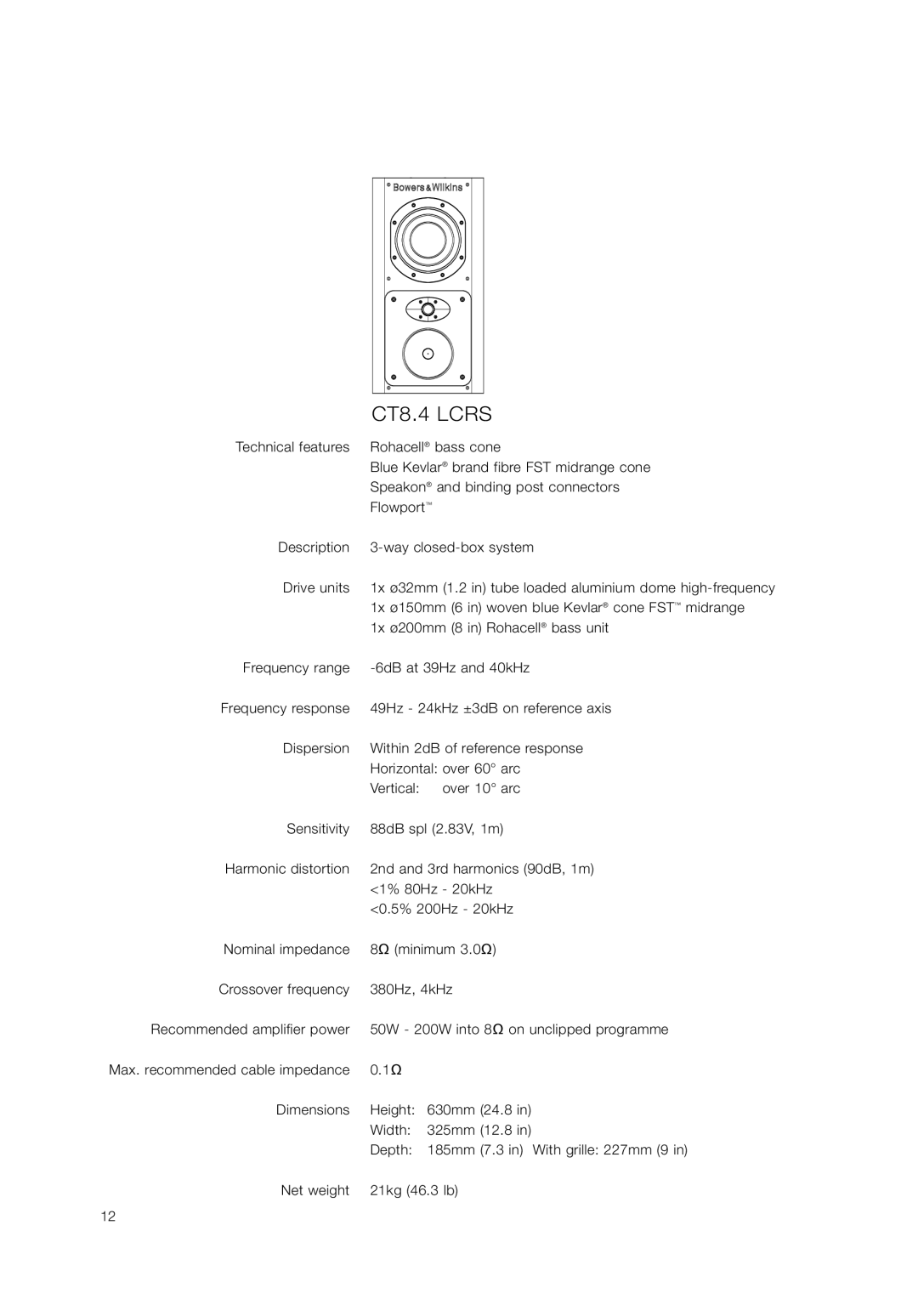 Bowers & Wilkins CT8.4 LCRS owner manual CT8.4 Lcrs 