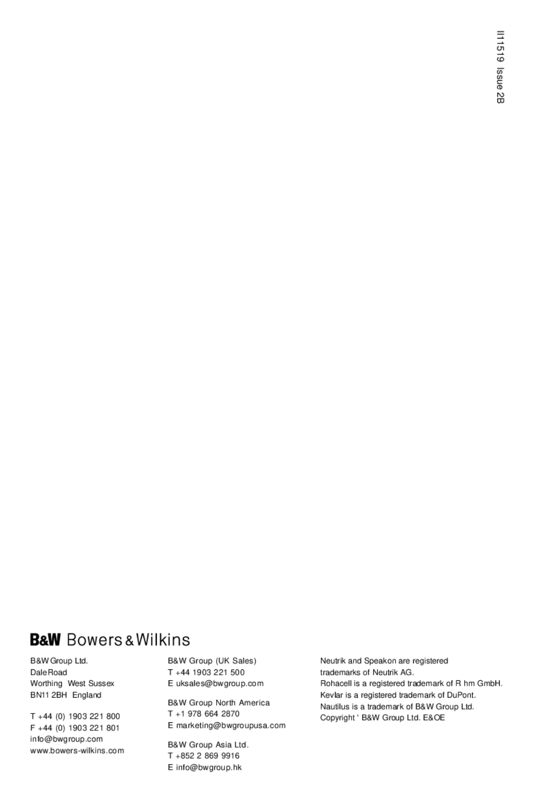 Bowers & Wilkins CT8.4 LCRS owner manual II11519 Issue 