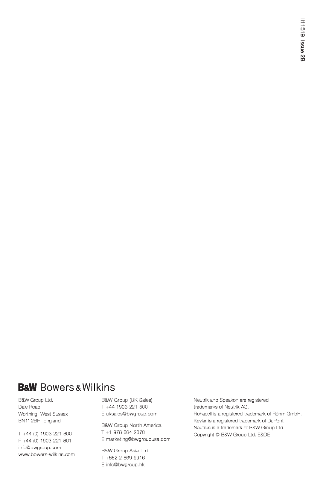 Bowers & Wilkins CT8.4 LCRS owner manual II11519 Issue 