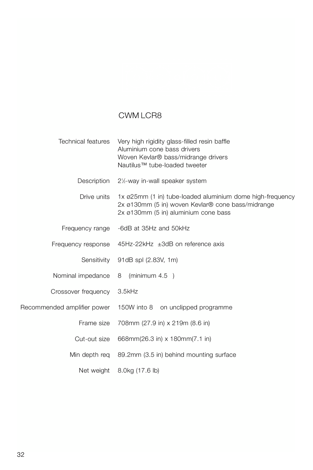 Bowers & Wilkins CWM-LCR8 owner manual CWM LCR8 