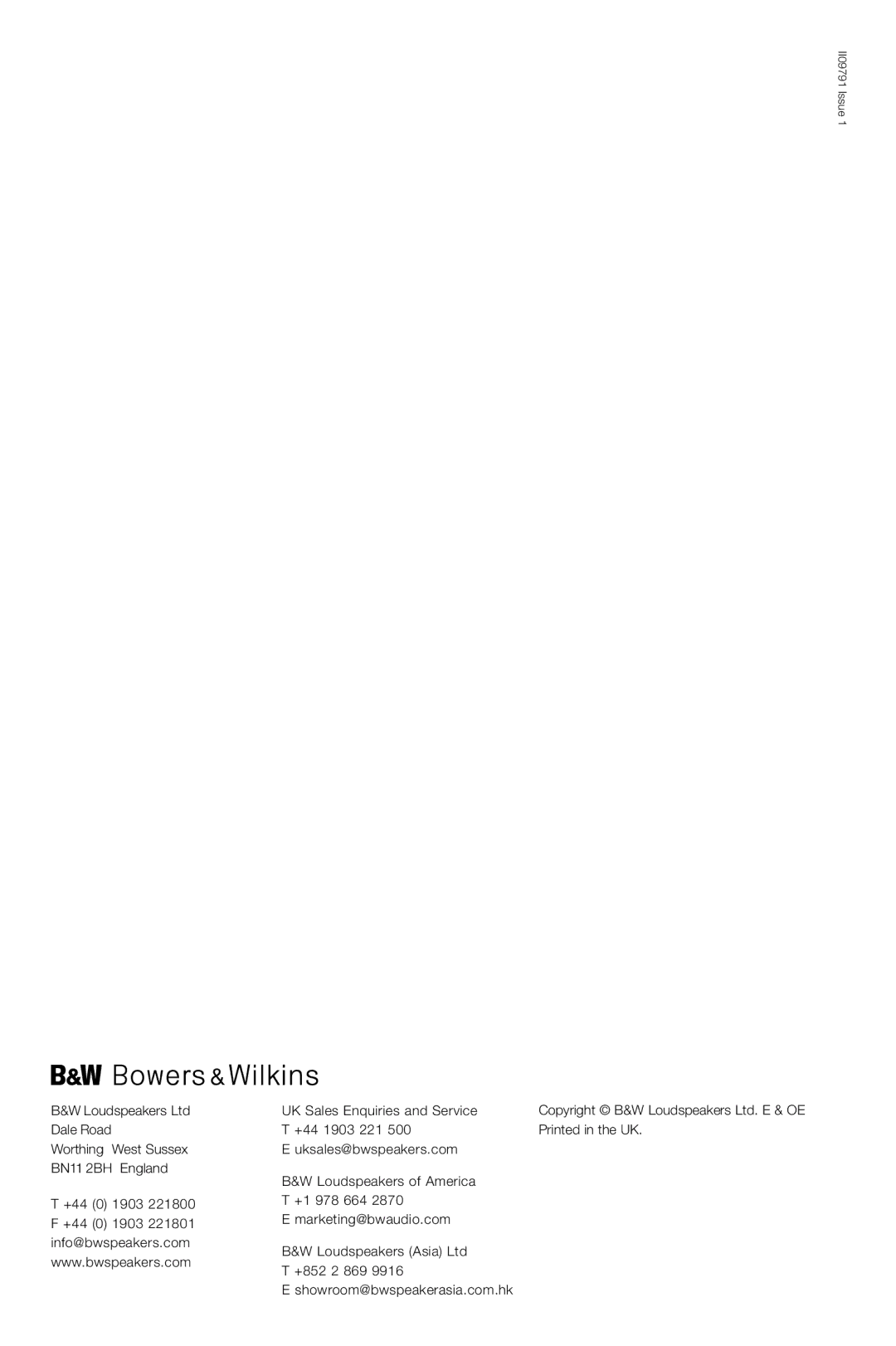 Bowers & Wilkins CWM-LCR8 owner manual II09791 Issue 