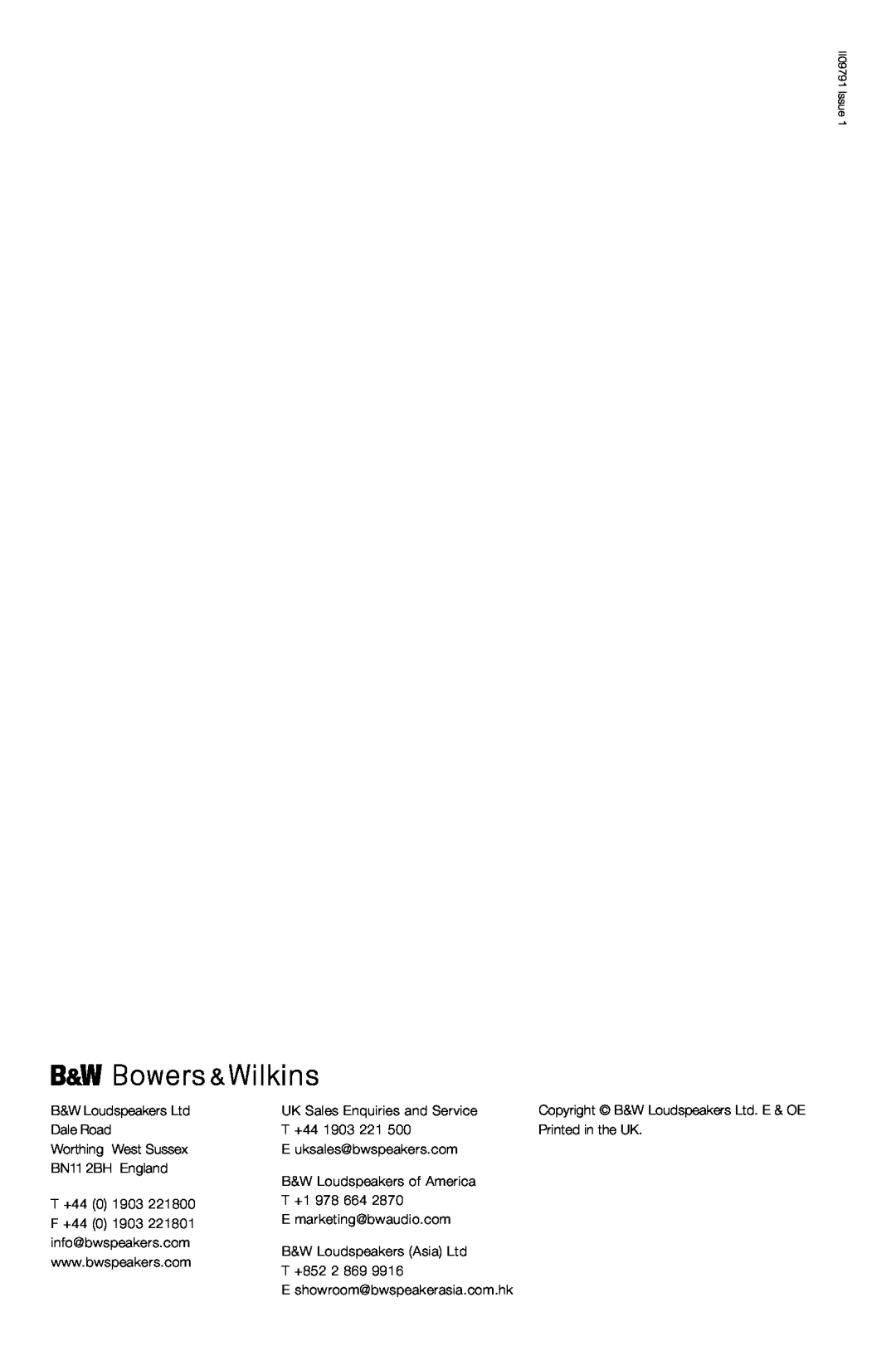 Bowers & Wilkins CWM-LCR8 owner manual B&W Loudspeakers Ltd Dale Road 