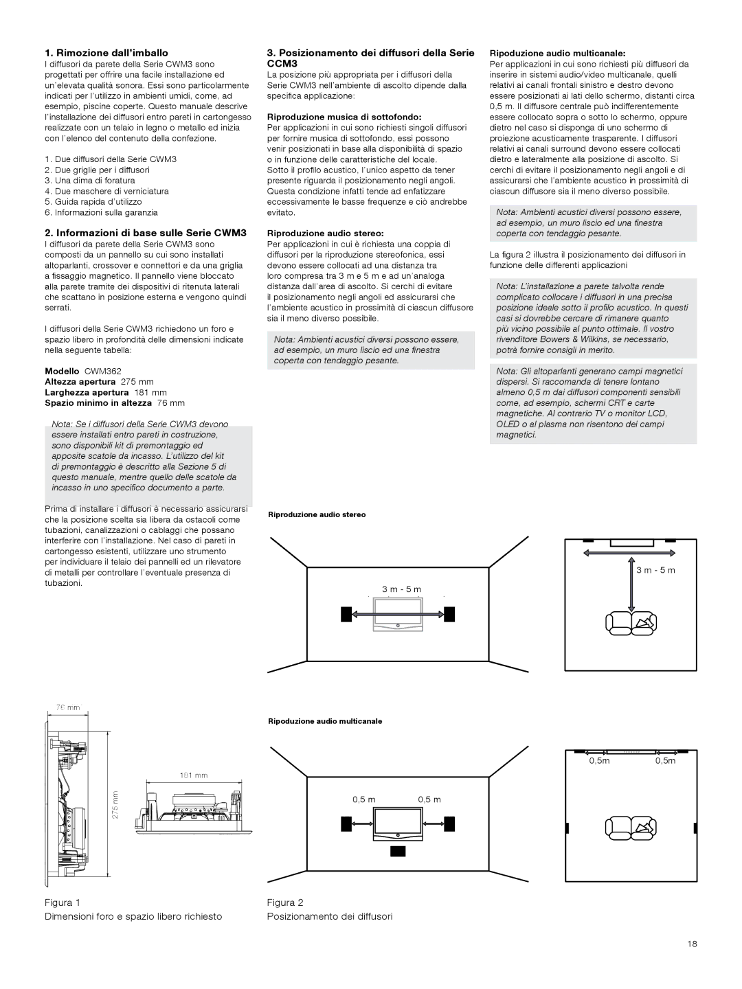 Bowers & Wilkins manual Rimozione dall’imballo, Informazioni di base sulle Serie CWM3 