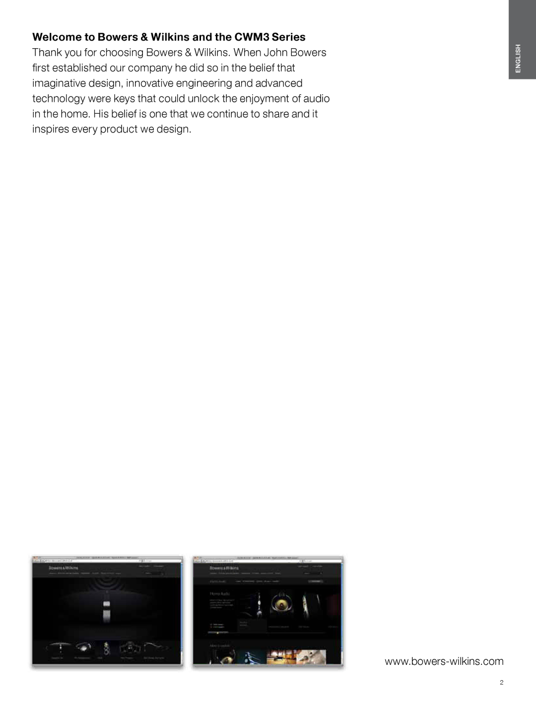 Bowers & Wilkins manual Welcome to Bowers & Wilkins and the CWM3 Series 