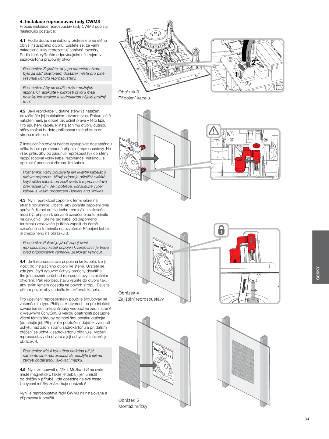 Bowers & Wilkins manual Instalace reprosouvav řady CWM3 