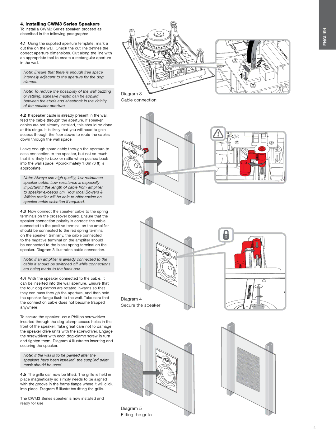 Bowers & Wilkins manual Installing CWM3 Series Speakers 