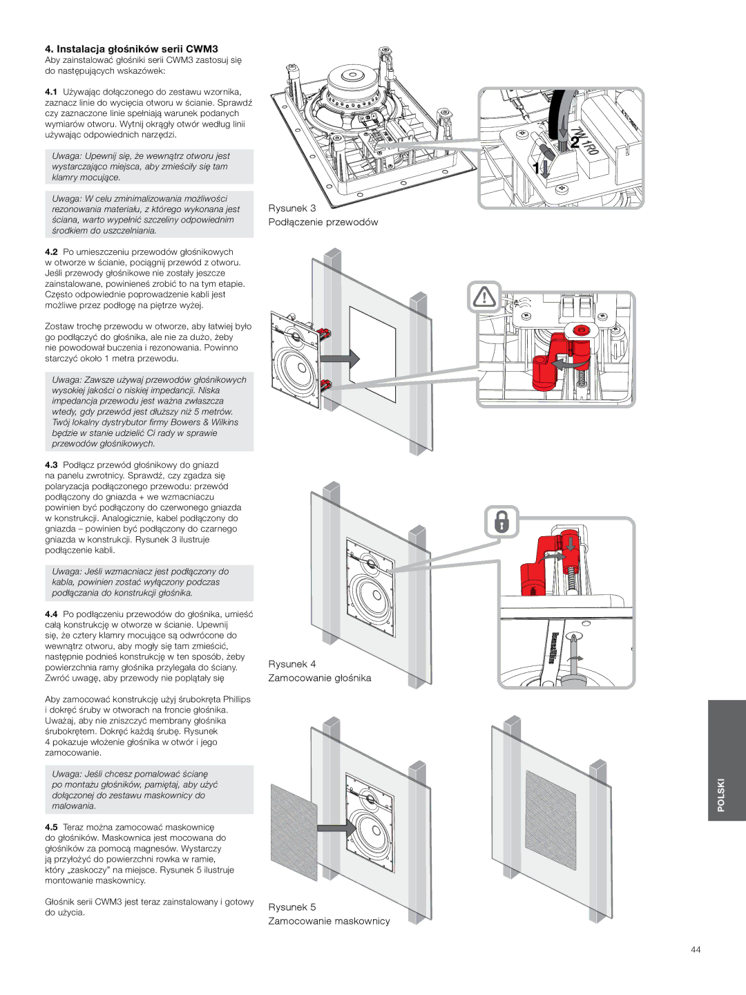 Bowers & Wilkins manual Instalacja głośników serii CWM3 