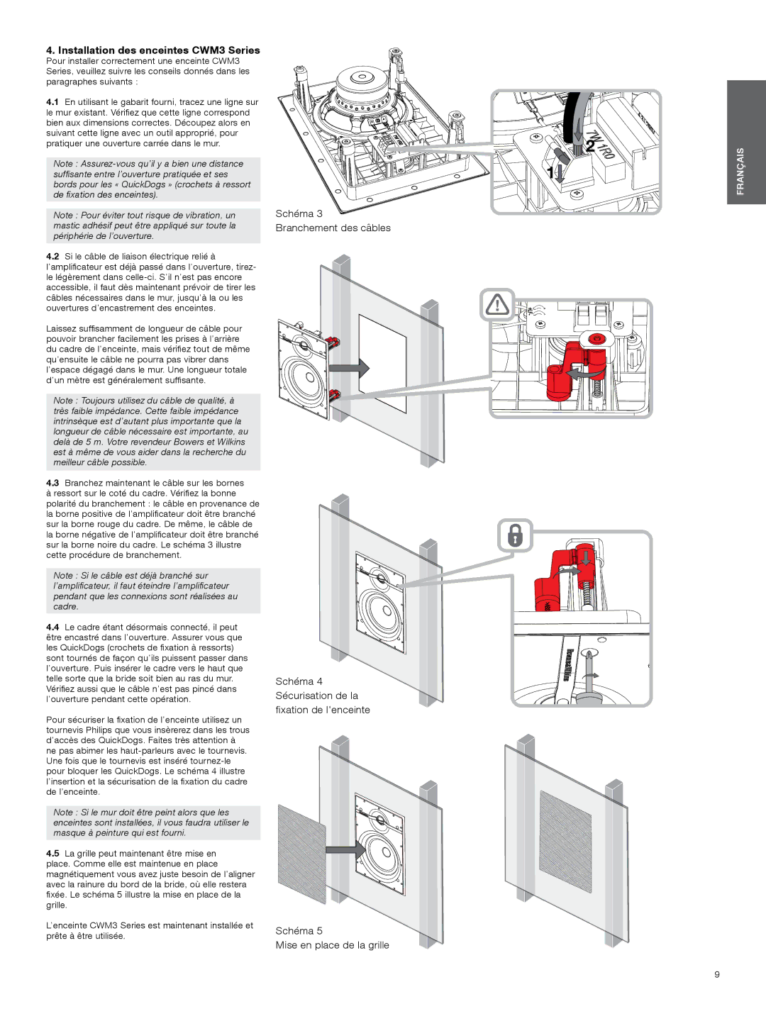 Bowers & Wilkins manual Installation des enceintes CWM3 Series 