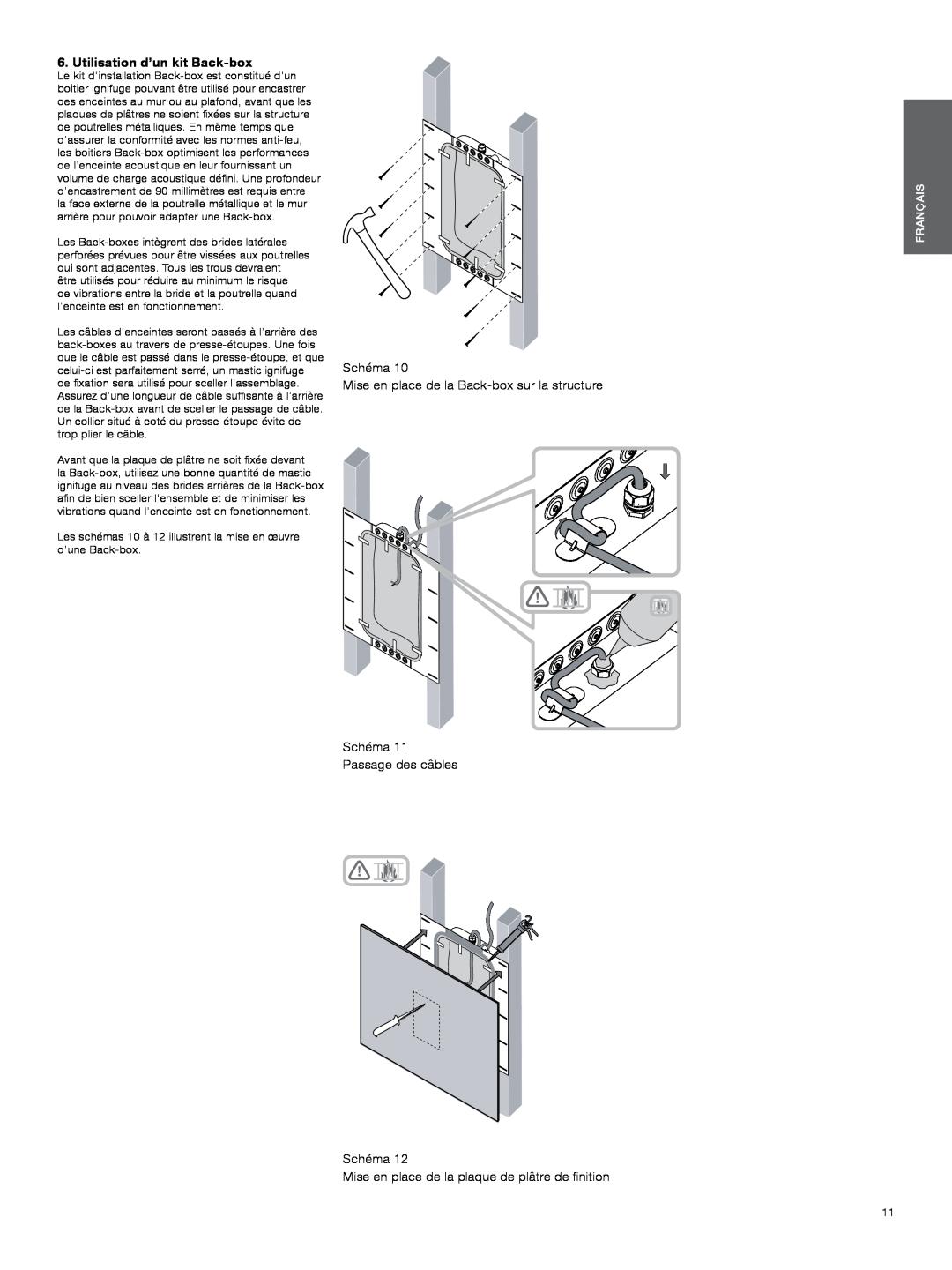 Bowers & Wilkins CWM3 manual Utilisation d’un kit Back-box, Schéma, Mise en place de la Back-boxsur la structure, Français 