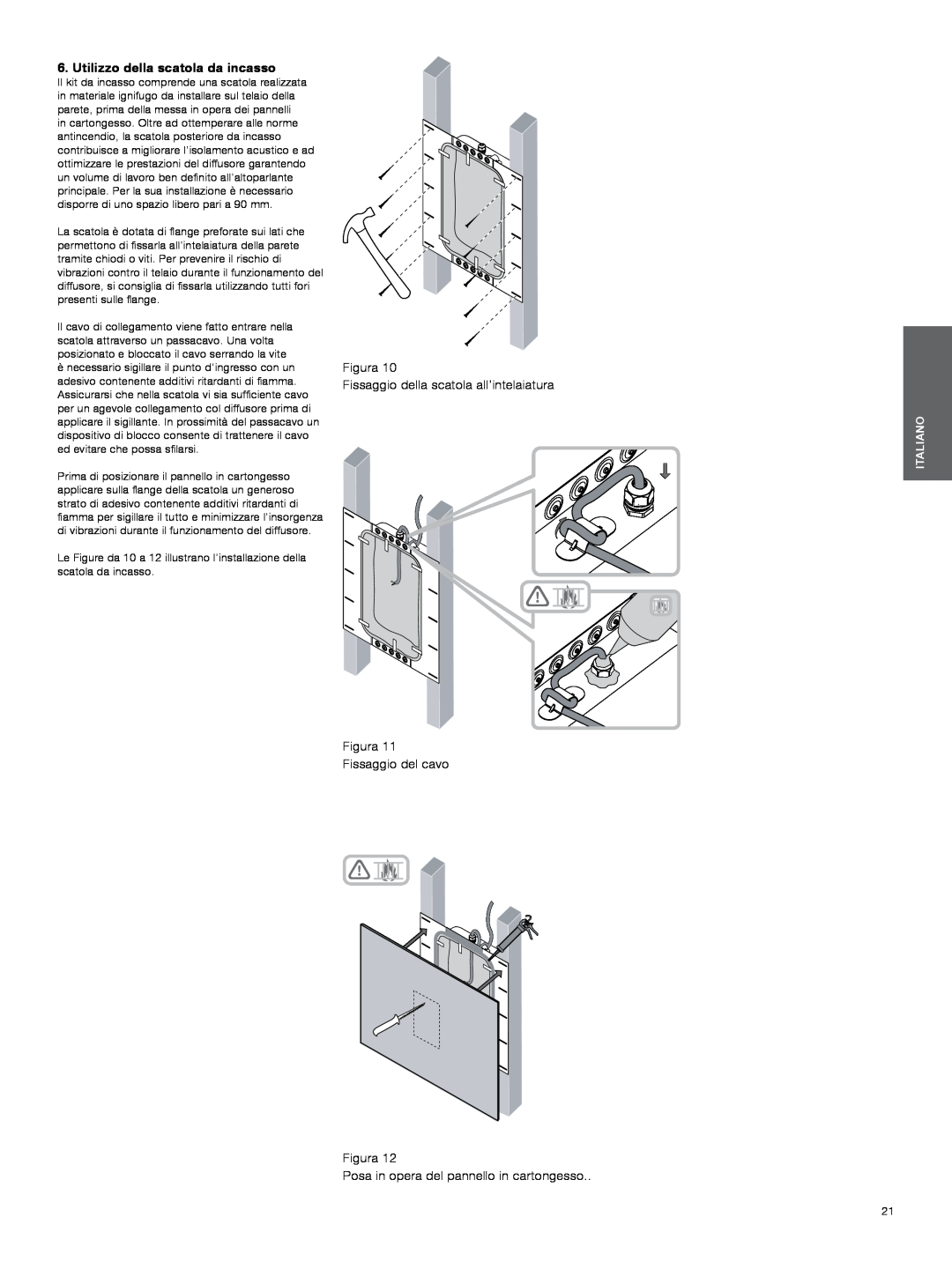 Bowers & Wilkins CWM3 manual Utilizzo della scatola da incasso, Figura Fissaggio della scatola all’intelaiatura, Italiano 