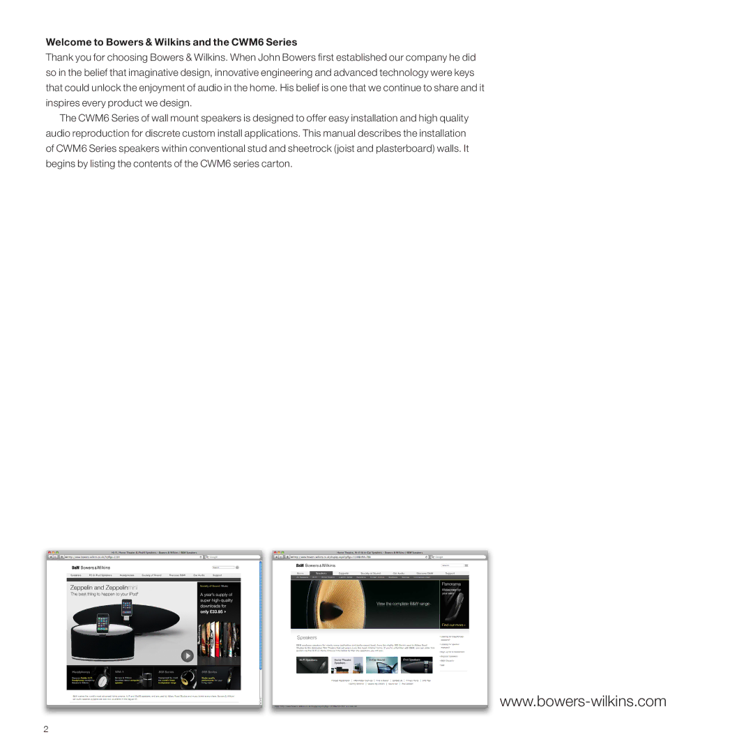 Bowers & Wilkins manual Welcome to Bowers & Wilkins and the CWM6 Series 