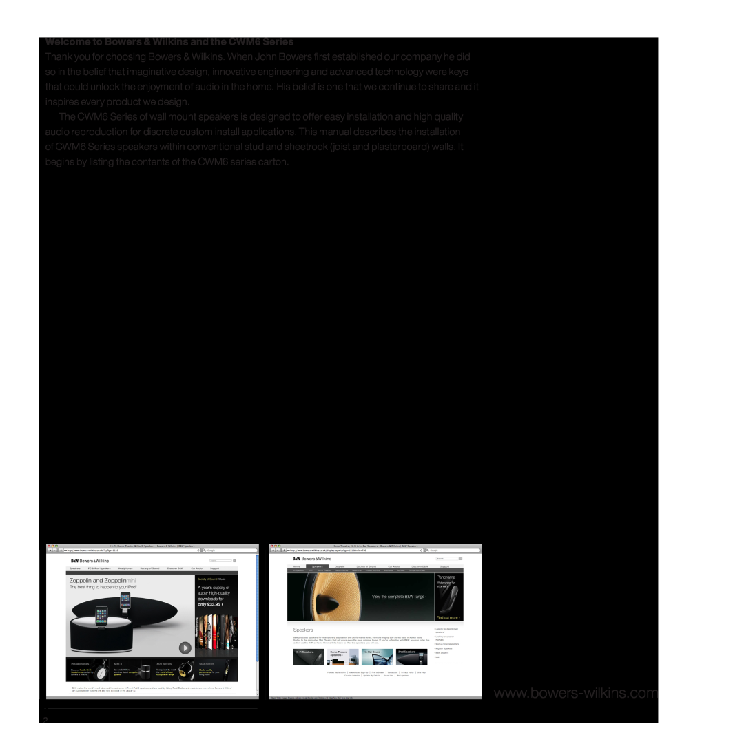 Bowers & Wilkins manual Welcome to Bowers & Wilkins and the CWM6 Series 