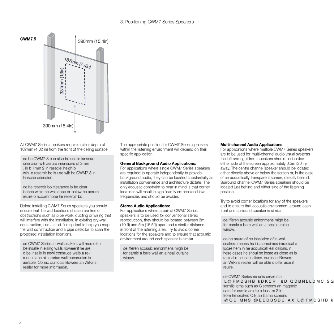 Bowers & Wilkins manual Positioning CWM7 Series Speakers, CWM7.5, General Background Audio Applications 