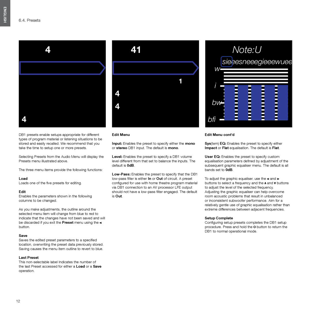 Bowers & Wilkins DB1 manual Presets 