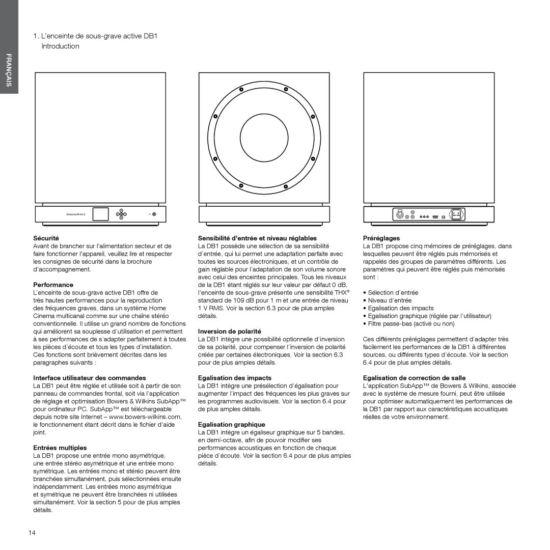 Bowers & Wilkins manual ’enceinte de sous-grave active DB1 Introduction 