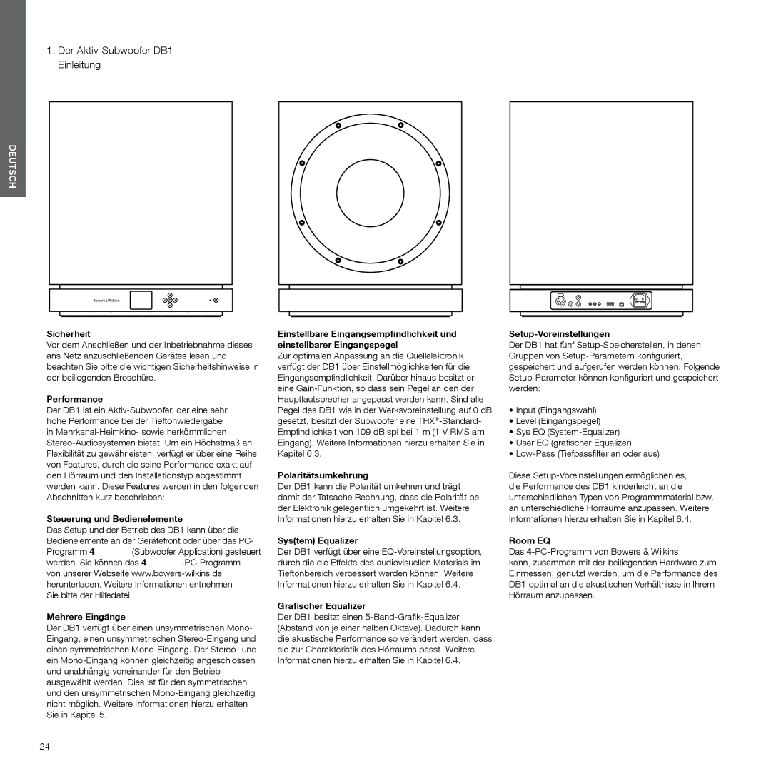 Bowers & Wilkins manual Der Aktiv-Subwoofer DB1 Einleitung 