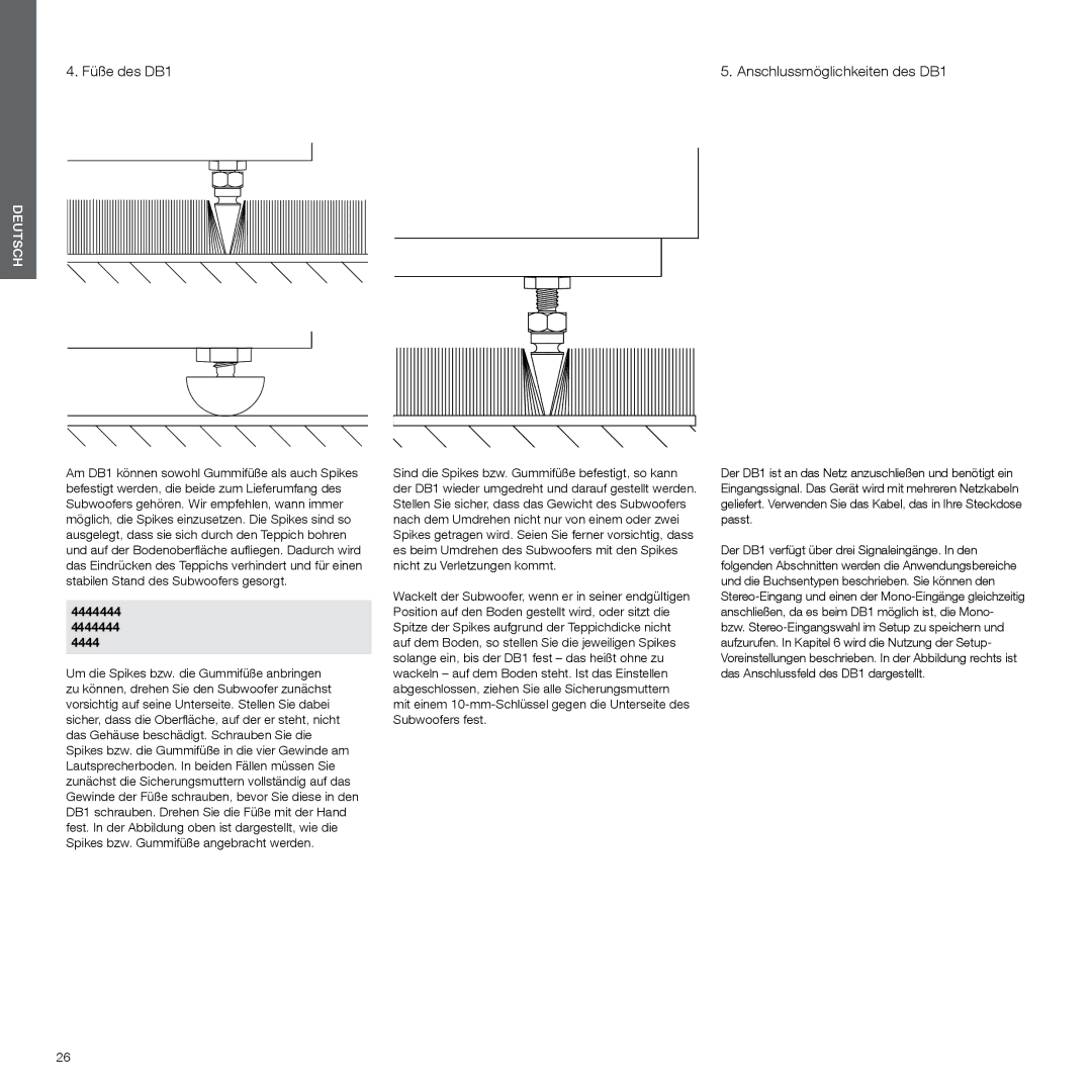 Bowers & Wilkins manual Füße des DB1, Anschlussmöglichkeiten des DB1 