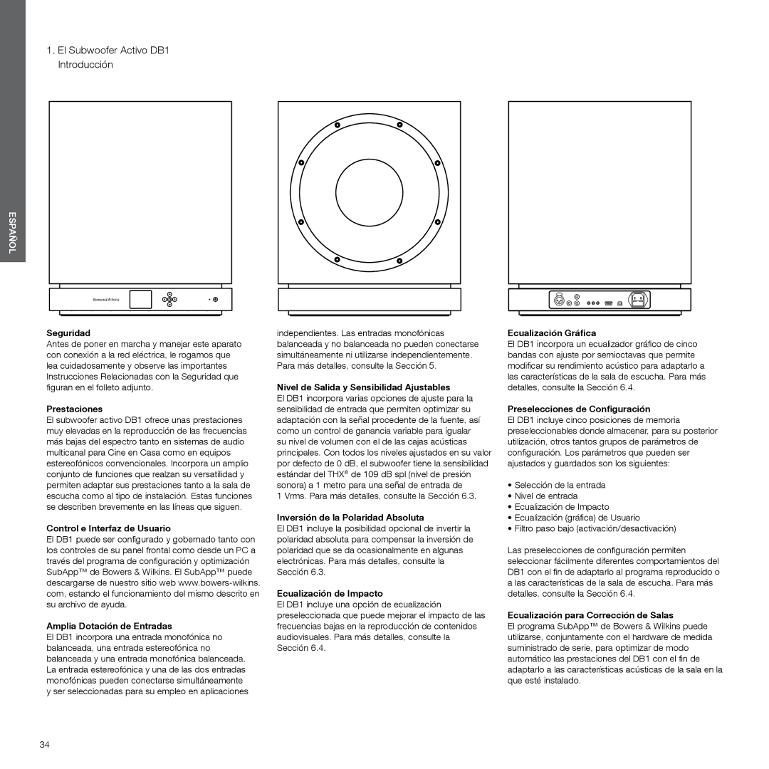 Bowers & Wilkins manual El Subwoofer Activo DB1 Introducción 