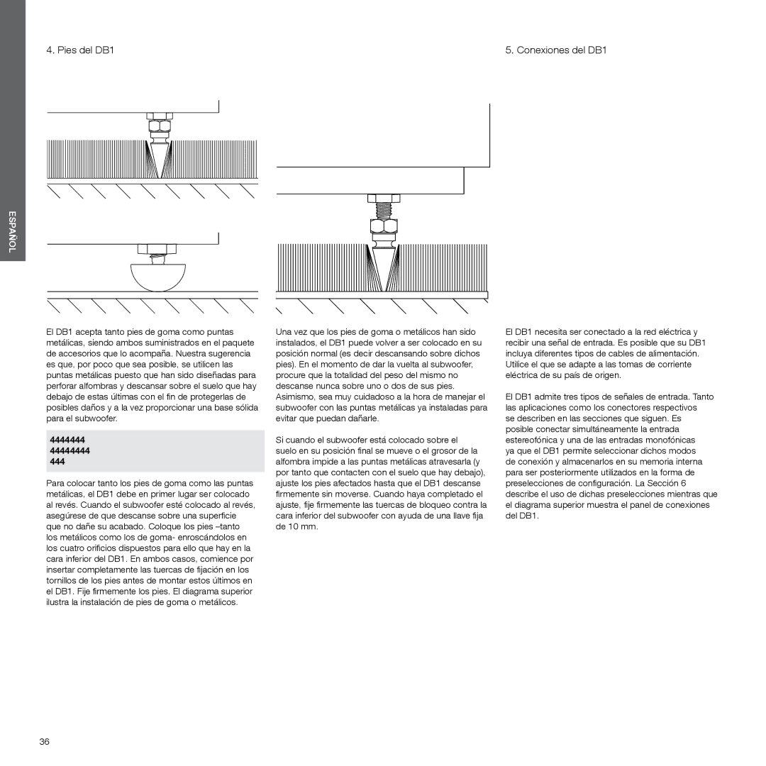 Bowers & Wilkins manual Pies del DB1, Conexiones del DB1 