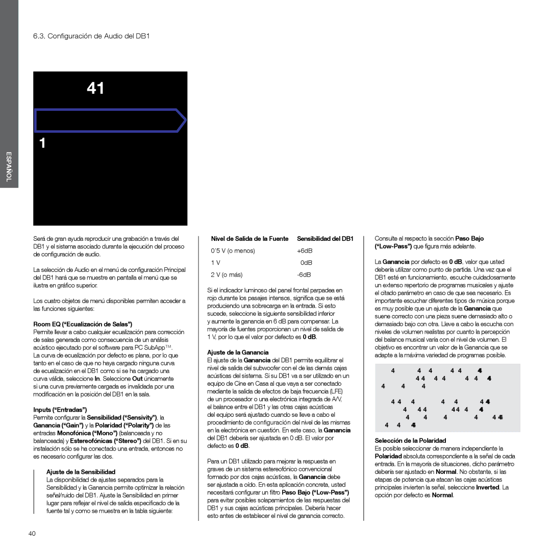 Bowers & Wilkins manual Configuración de Audio del DB1 