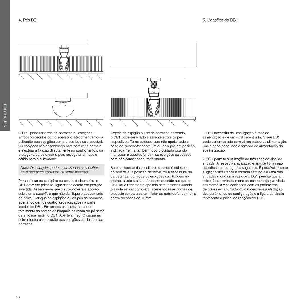 Bowers & Wilkins manual Pés DB1, Ligações do DB1 